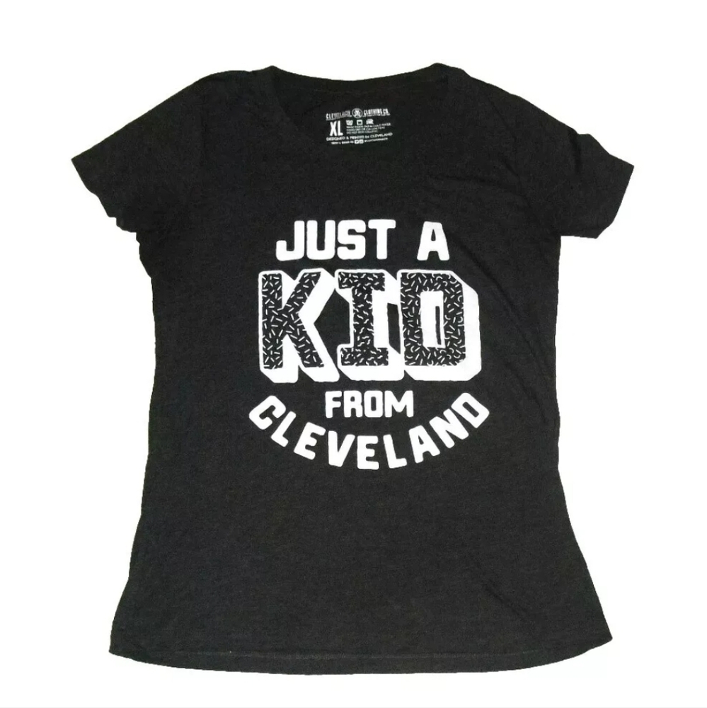 Just a Kid from Cleveland Browns Cavs Guardians Womens T-shirt Top sz. XL New